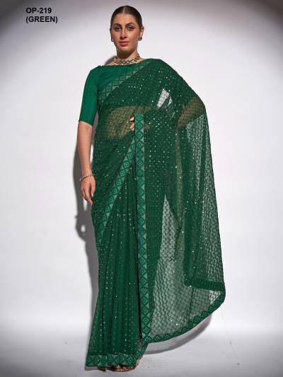 D.NO. OP 219 BY LAXMINAM GEORGETTE SAREE MANUFACTURER IN INDIA